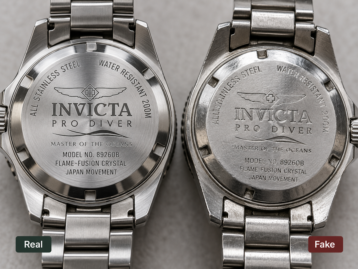 Invicta watch caseback engravings authenticity check